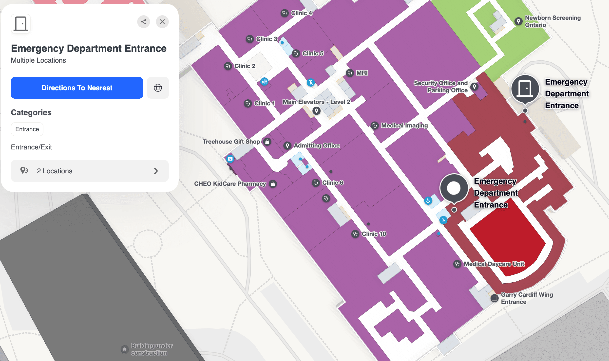 Childrens Hospital of Eastern Ontario interactive map