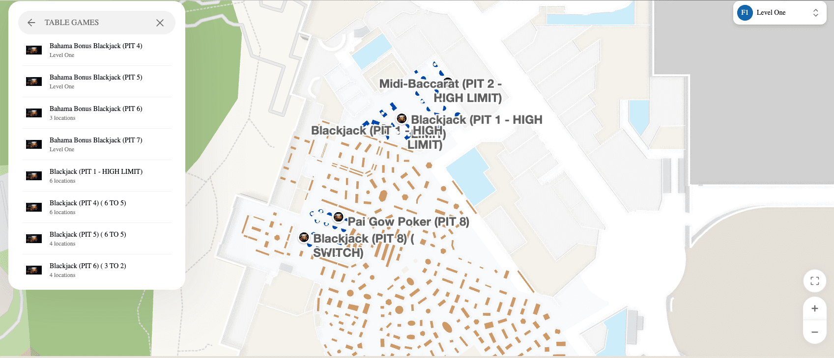 Fallsview Casino interactive floor map