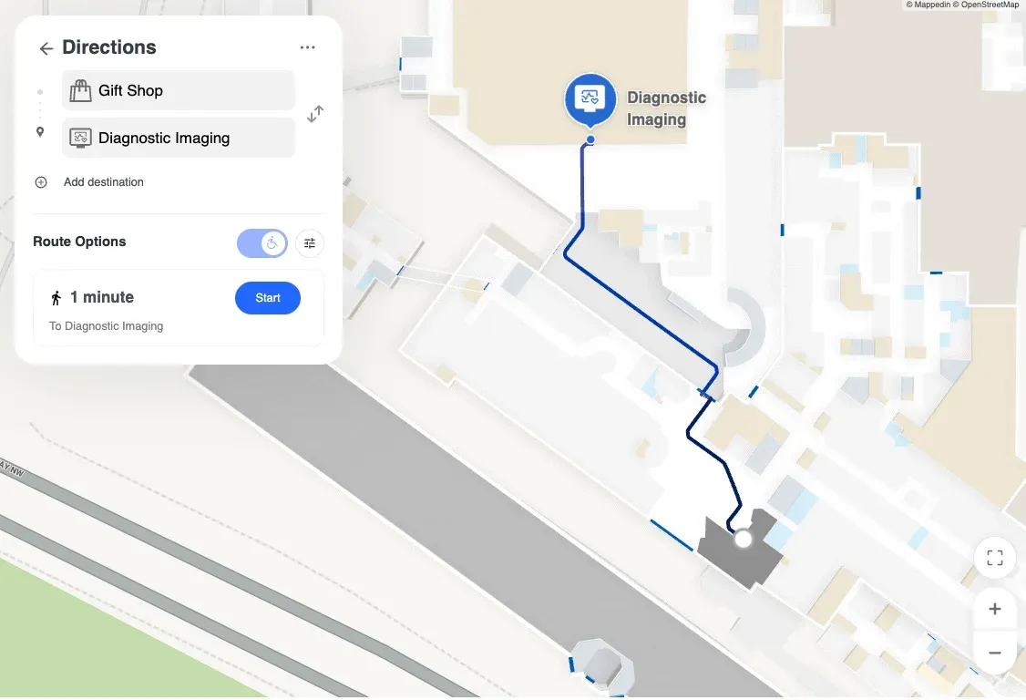 Hospital blue dot navigation