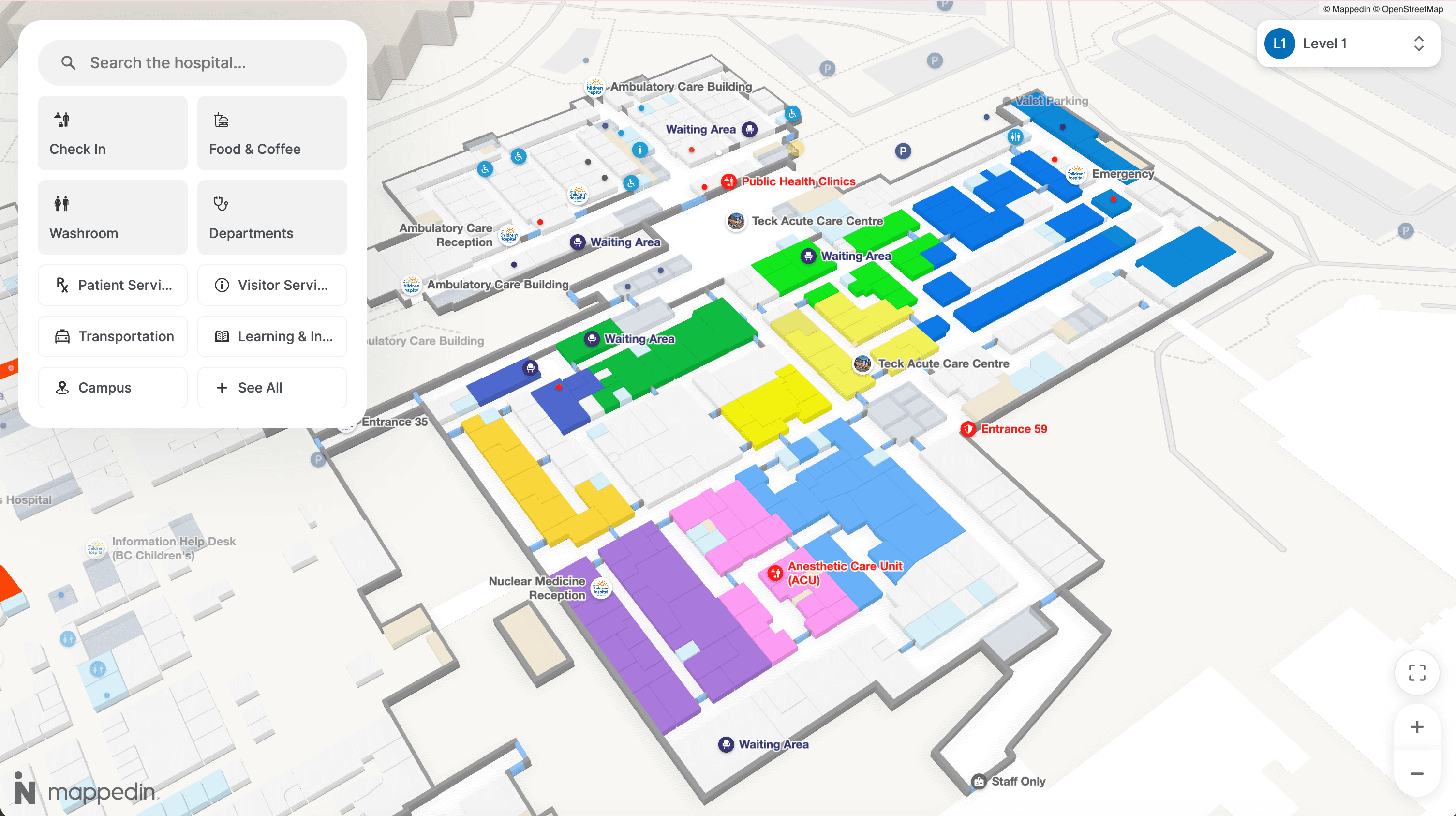 Mappedin digital wayfinding at BC Childrens Hospital