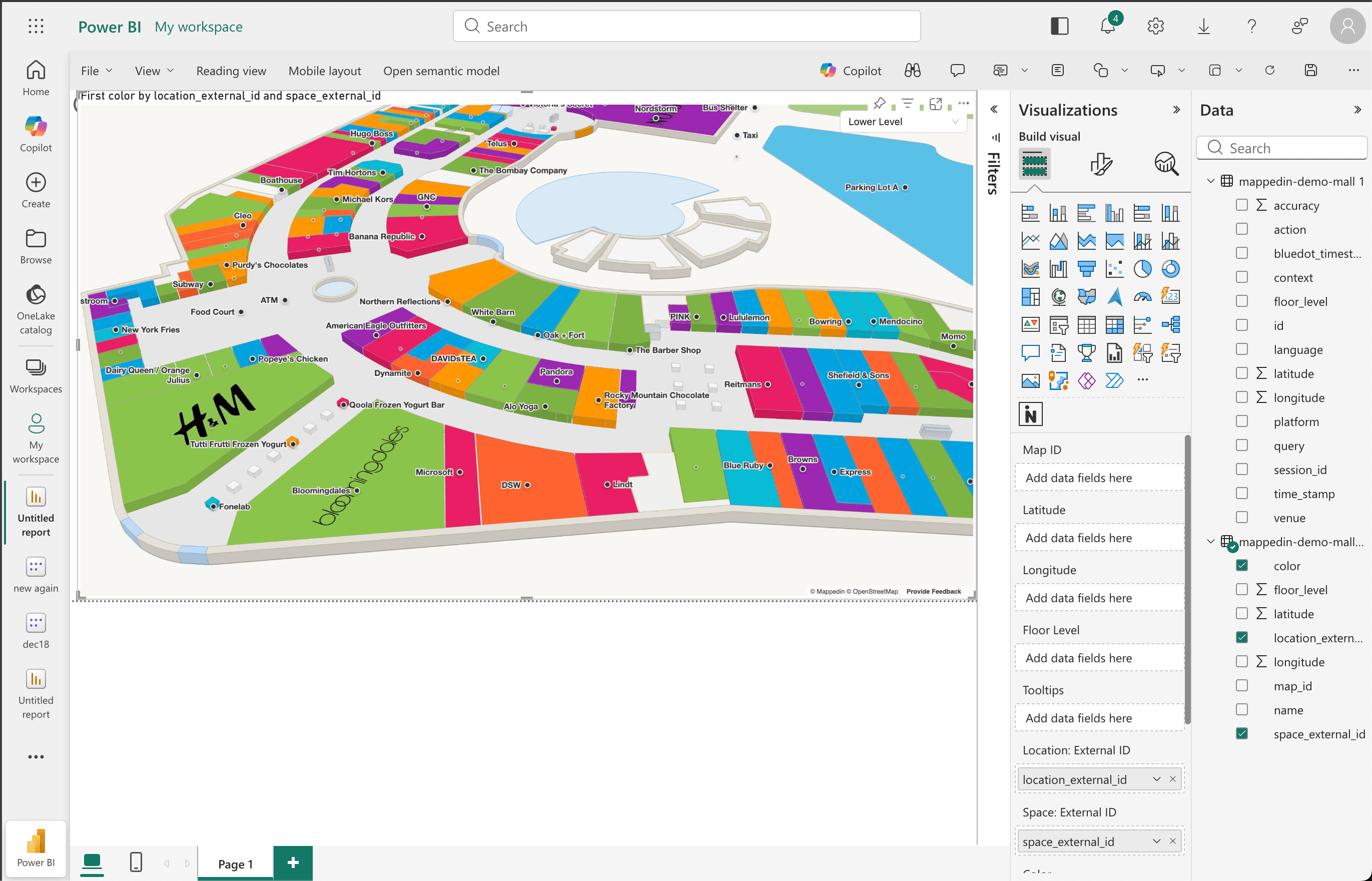 Power BI plugin for Mappedin map data visualization