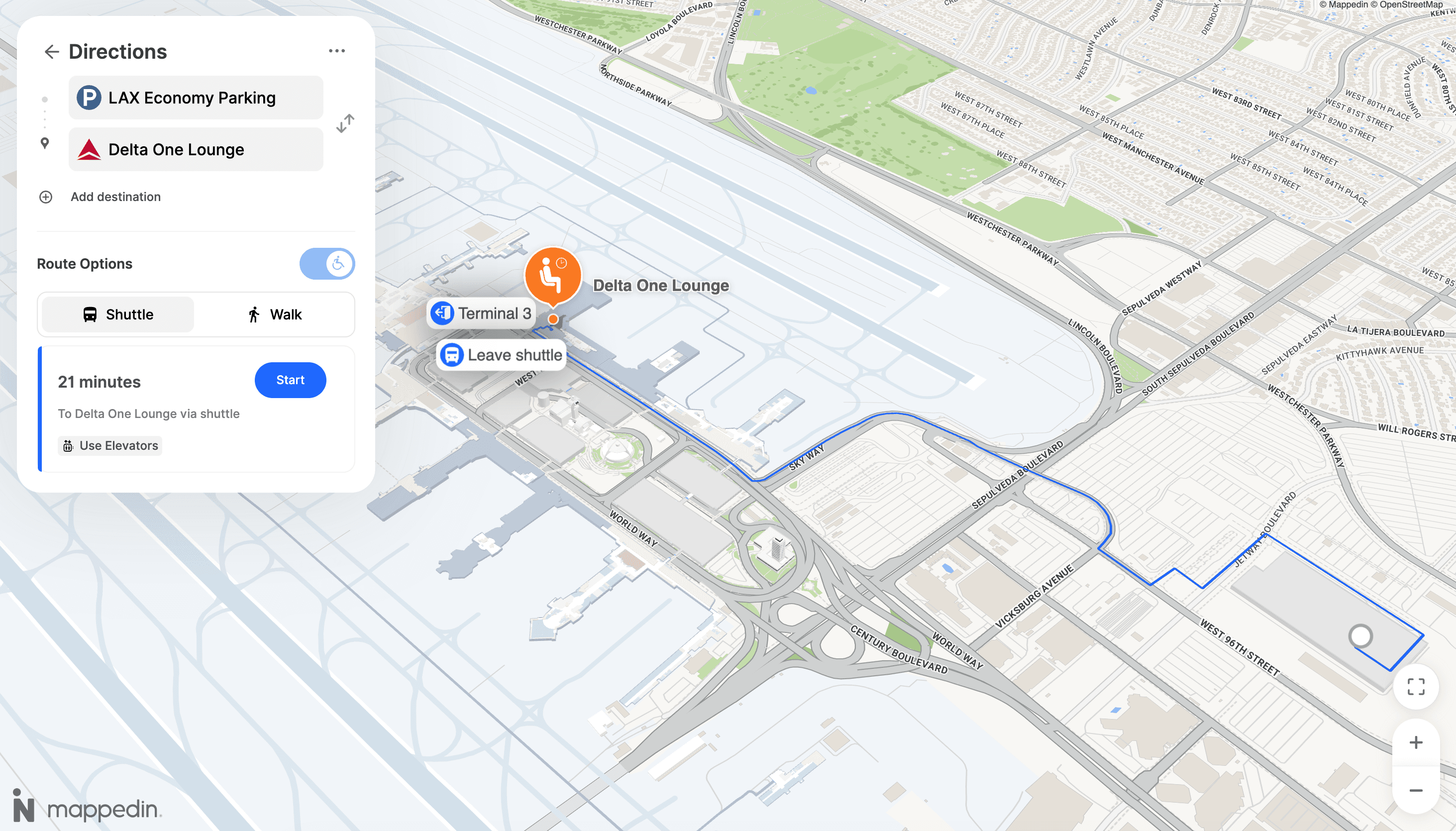 Shuttle and Walk options for route navigation