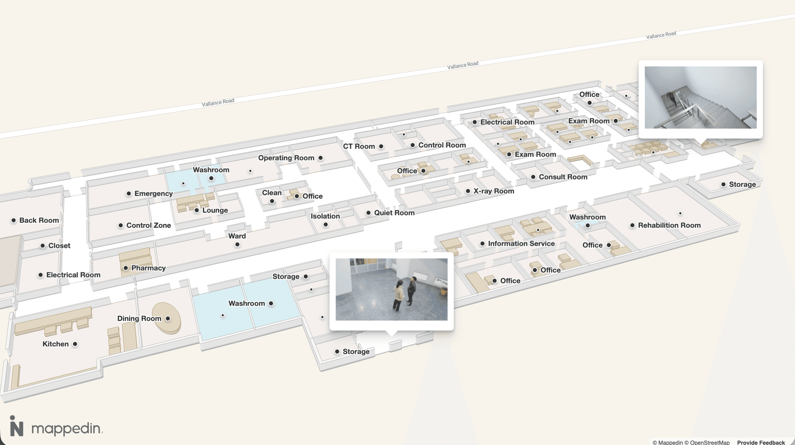 Security camera feed on hospital indoor map