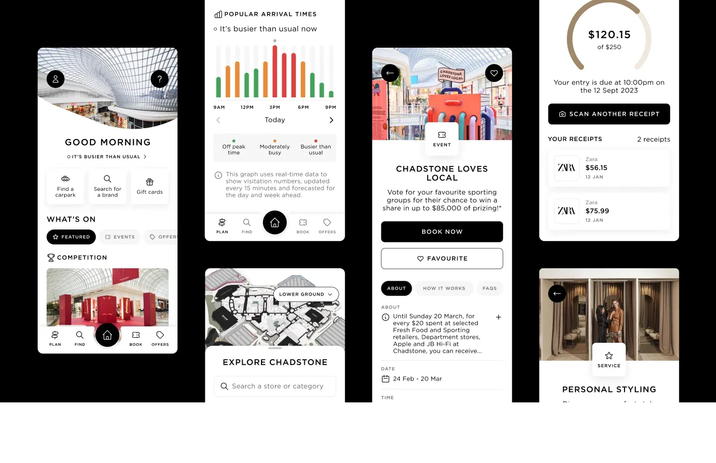 Vicinity Centres Chadstone app screens