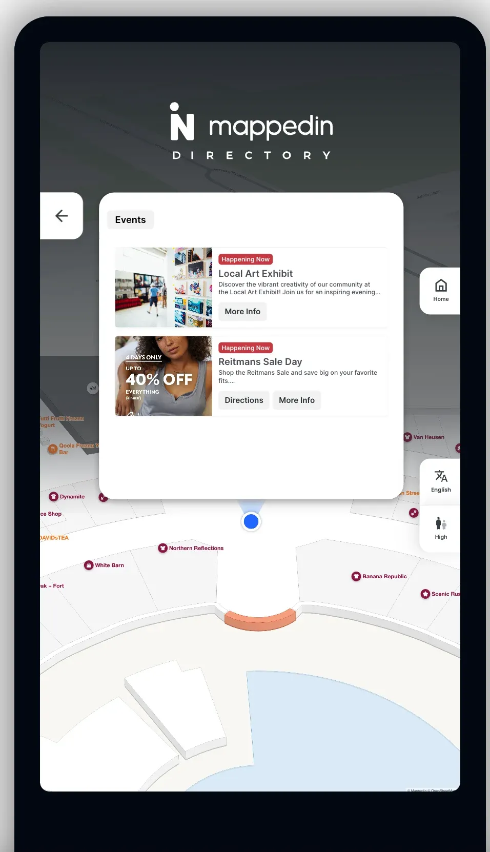 See events and deals on Mappedin Directory