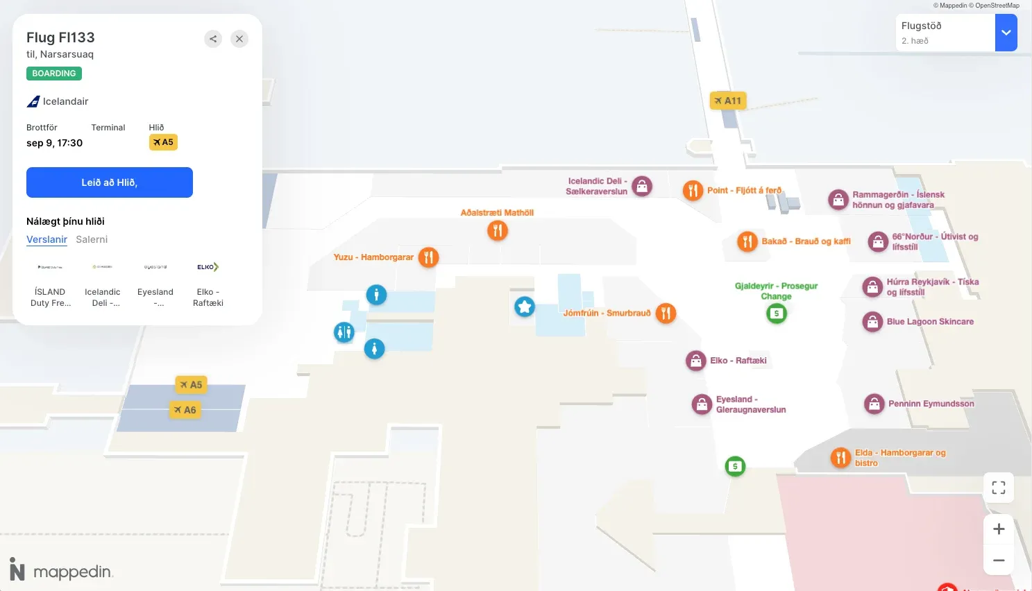 KEF flight info in Icelandic