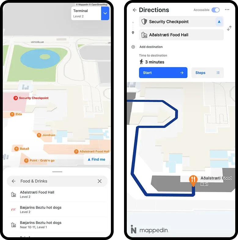KEF airport map on mobile device