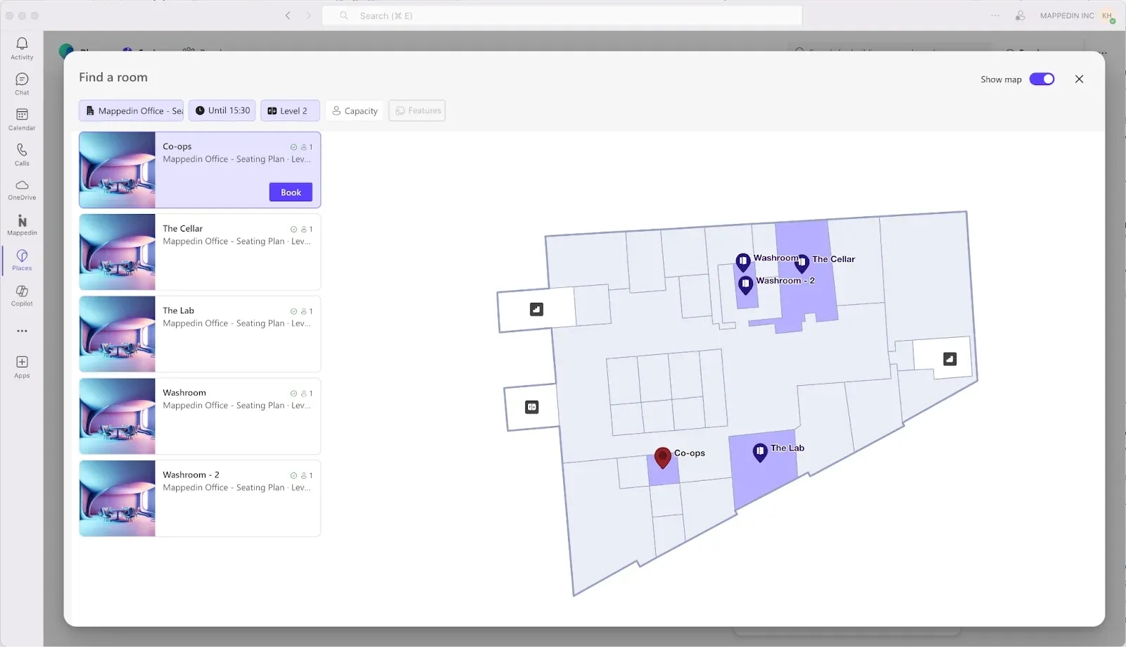 Microsoft Places office map locations