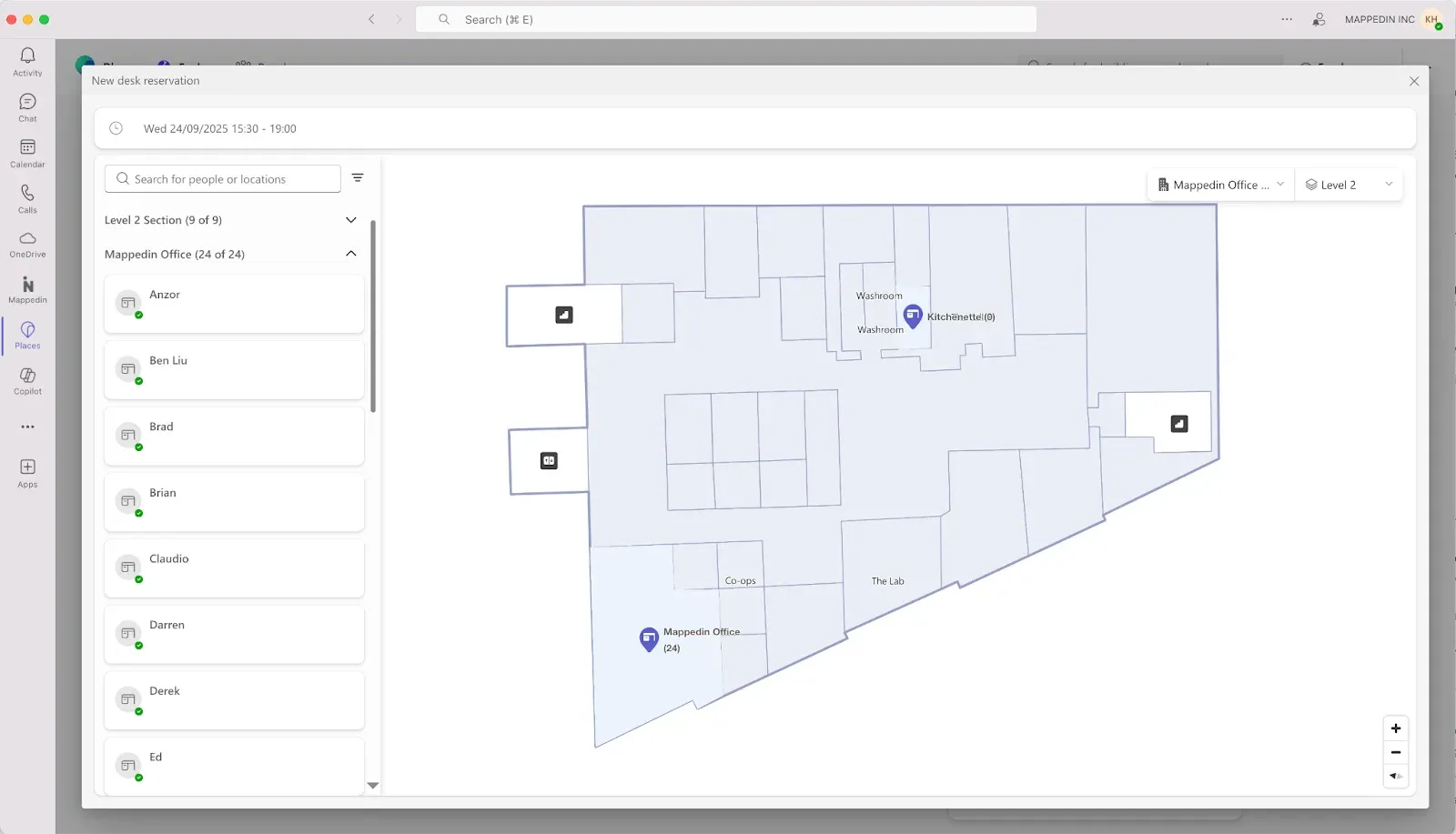 Microsoft Places platform office map