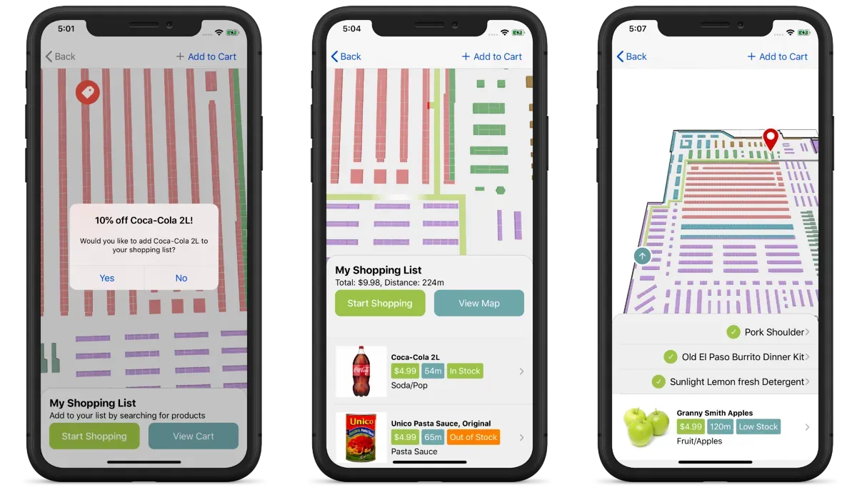 Screenshots of grocery store map on mobile phone